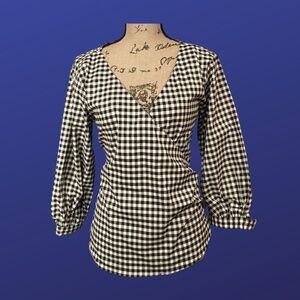 LOVE, FIRE Surplice Wrap Top, BLACK/WHITE GINGHAM, Women's Size Medium, NWOT